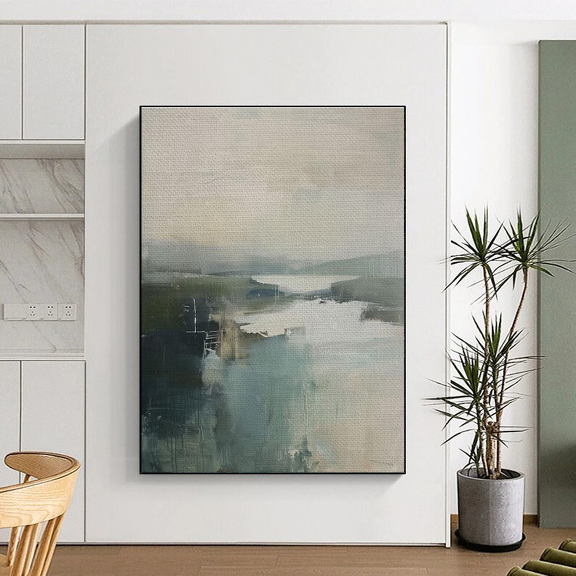 Big Painting Softly Blended Coastal Tones Abstract HS578