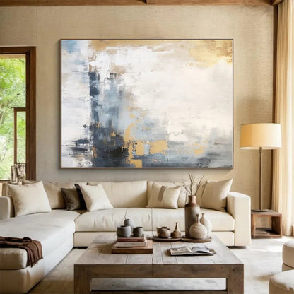 Unique Abstract Art Gray, Gold, and White Textured Abstract Art HS753