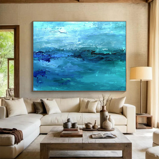 Hand Painted Art with Various Shades of Blue, Abstract Sea Theme Artwork WB313