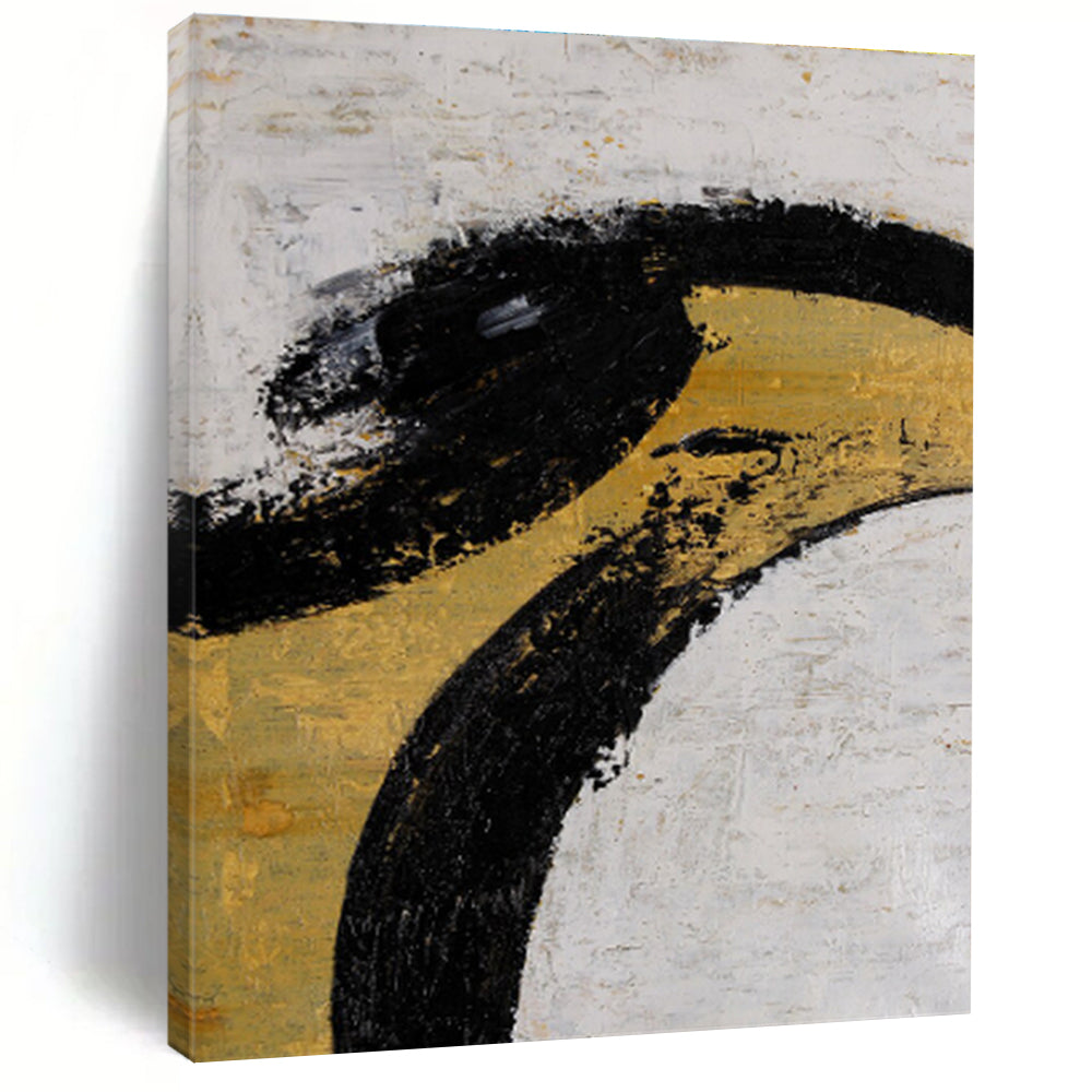 Gaint Canvas Art Black, Gold & White Gestural Abstract, Oversized Abstract Wall Art HS285