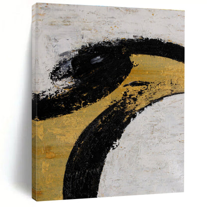 Gaint Canvas Art Black, Gold & White Gestural Abstract, Oversized Abstract Wall Art HS285