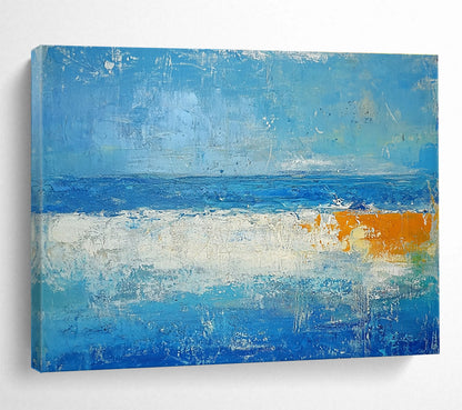 Big Size Blue, White, and Orange Abstract Seascape - Acrylic Painting WB286