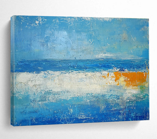 Big Size Blue, White, and Orange Abstract Seascape - Acrylic Painting WB286