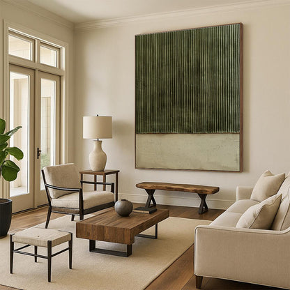 Handmade Art Green & Beige Textured Abstract, Minimalist Canvas Art HS354