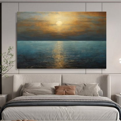 Gold, Blue Abstract Seascape Acrylic Painting WB034