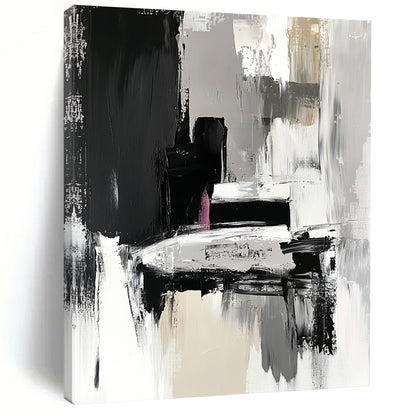 Hand-Painted Black, Gray, White, and Pink Abstract Textured Painting For Sale HS151