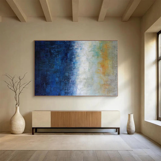 Huge Size Blue, White and Yellow Abstract Gradient Painting WB153