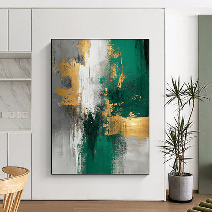 Large Size Green, Gold, and Gray Abstract Textured Painting For Sale HS110