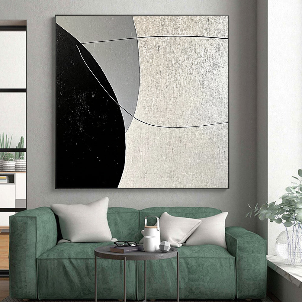 Hand Painting Black, White, and Gray Geometric Abstract Art HS199