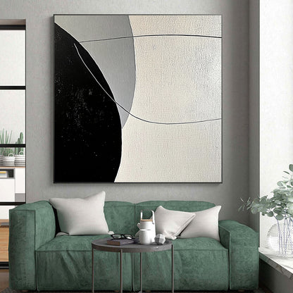 Hand Painting Black, White, and Gray Geometric Abstract Art HS199