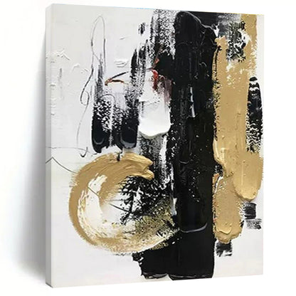 Acrylic Modern Art Paintings Black, Gold & White Textured Abstract Art HS377