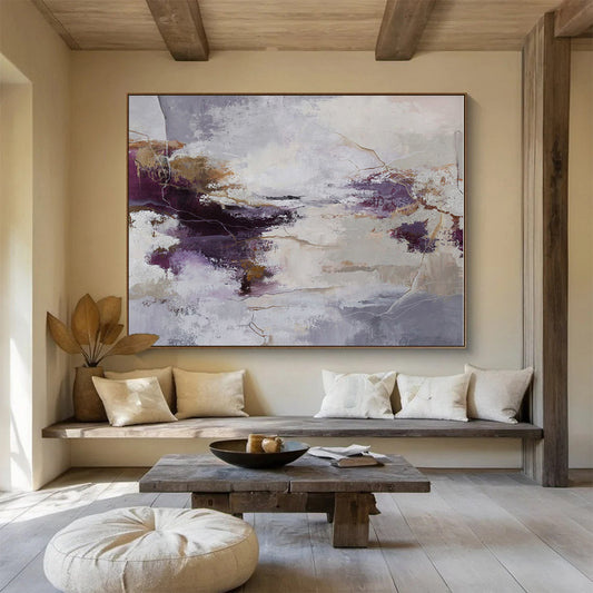Big Size Purple, Gray and Beige Abstract Textured Painting WB115