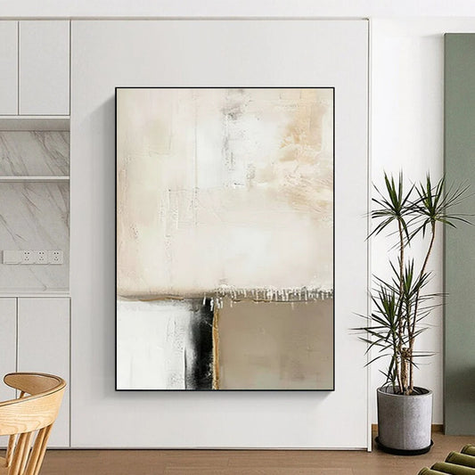 Unique Abstract Art Beige, White, and Black Textured Abstract Painting On Canvas HS786