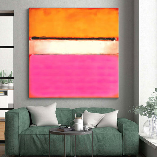 Unique Abstract Art Orange, White, and Pink Abstract Color Field Painting For Sale HS103