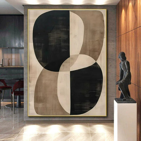 Unique Abstract Art Black, Beige, and Brown Geometric Abstract Painting HS599