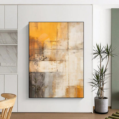 Large Painting In Living Room Orange, Beige, and Gray Textured Abstract Art HS670