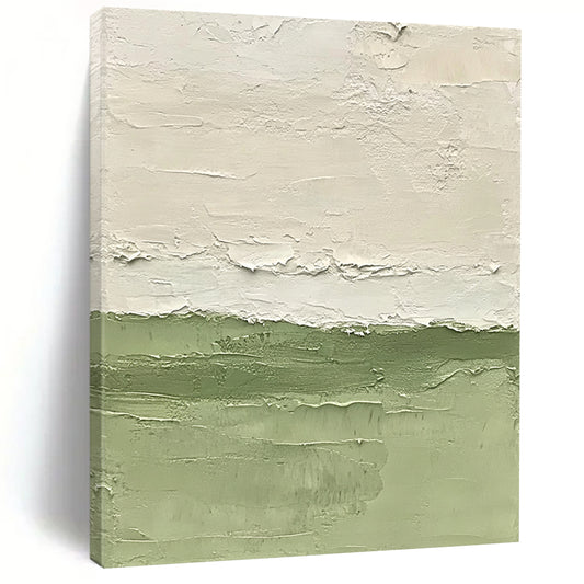 Hand Painting Green and White Textured Minimalist Abstract Art HS190