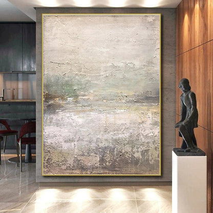 Hand Painted Art Neutral Tones with Subtle Green Abstract Landscape HS631