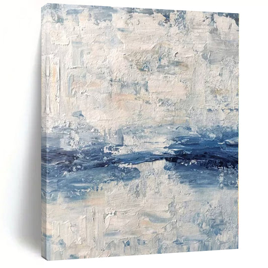 Hand Painted Art Blue and White Abstract Textured Seaside Painting For Sale HS093