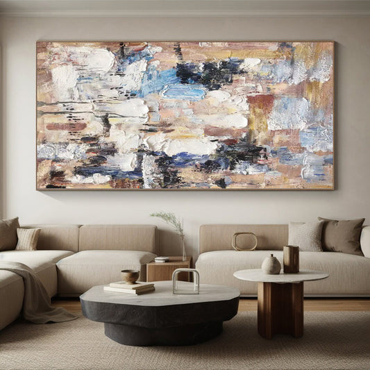 Hand-Painted Multicolor Abstract Textured Cityscape Painting For Sale HS061