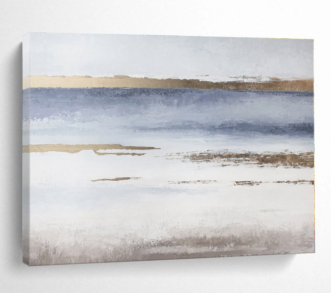 Oversized Canvas Art Blue, Gold and White Abstract Landscape Painting WB116
