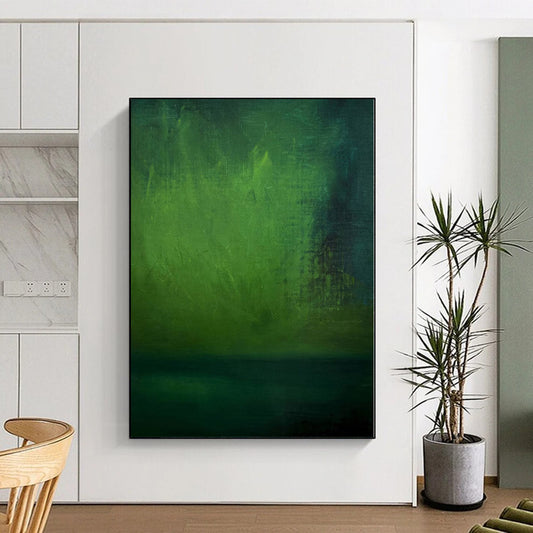 Hand-Painted Green Abstract Misty Landscape Painting For Sale HS042