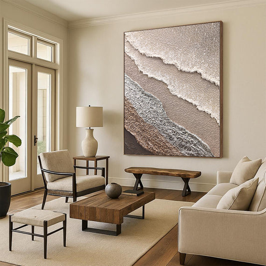 Hand-Painted Beige, Gray, and Brown Textured Layered Abstract Painting For Sale HS009