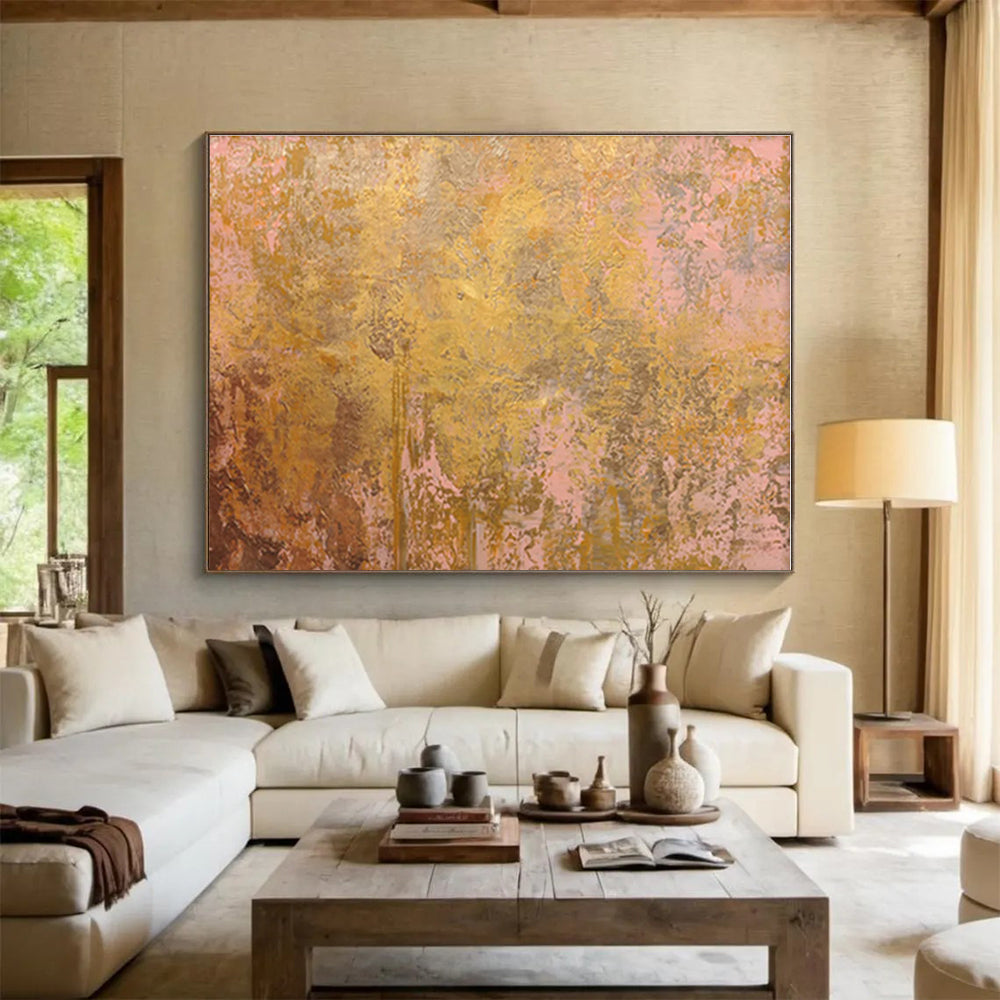 Gold, Pink, Brown Abstract Textured Acrylic Painting WB019