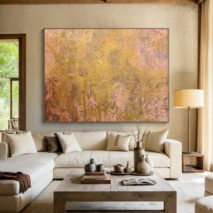 Gold, Pink, Brown Abstract Textured Acrylic Painting WB019