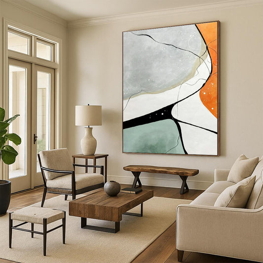 Minimalist Canvas Art Gray, Orange, and Black Geometric Abstract Art HS730