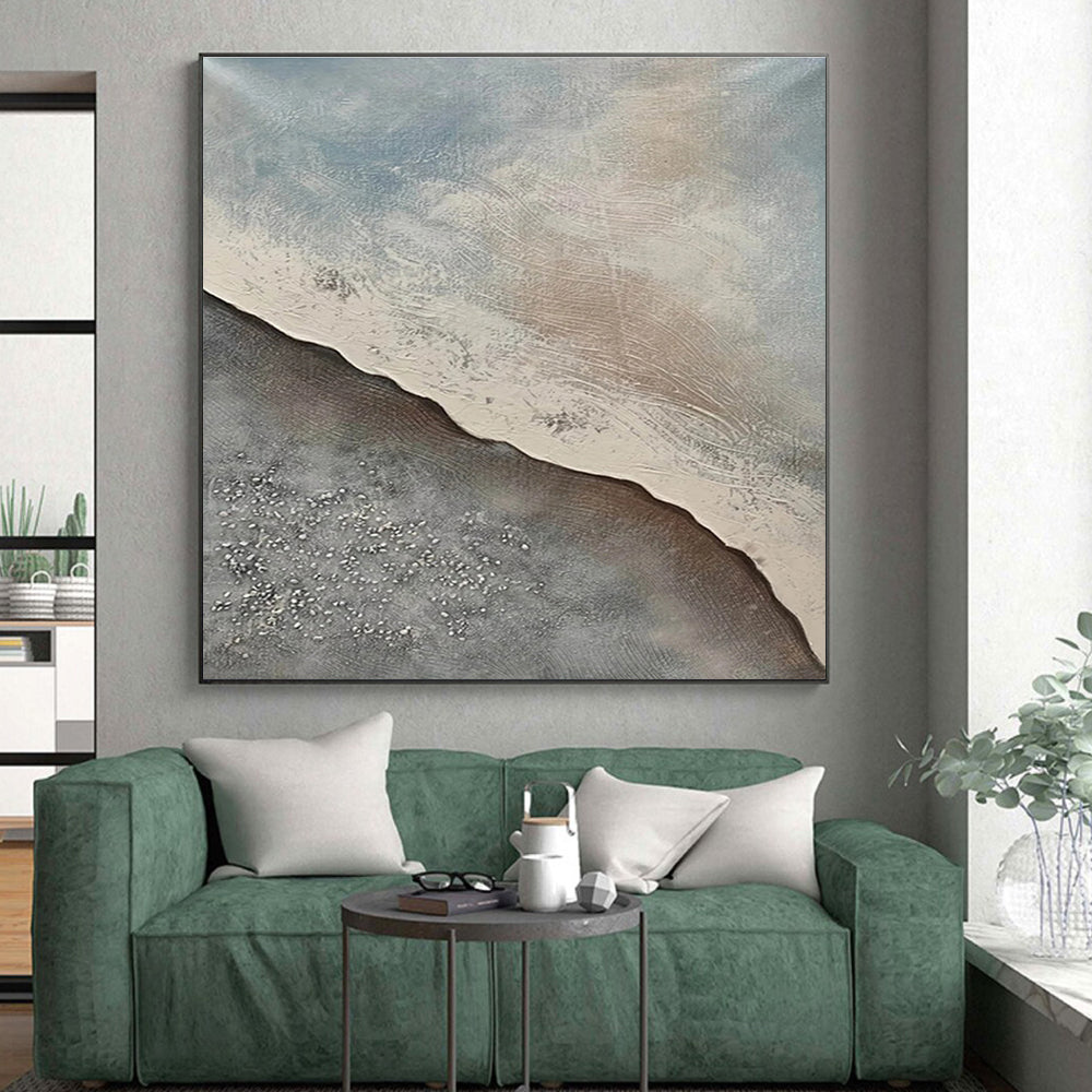 Large Size Gray & Beige Textured Abstract Landscape Art HS408