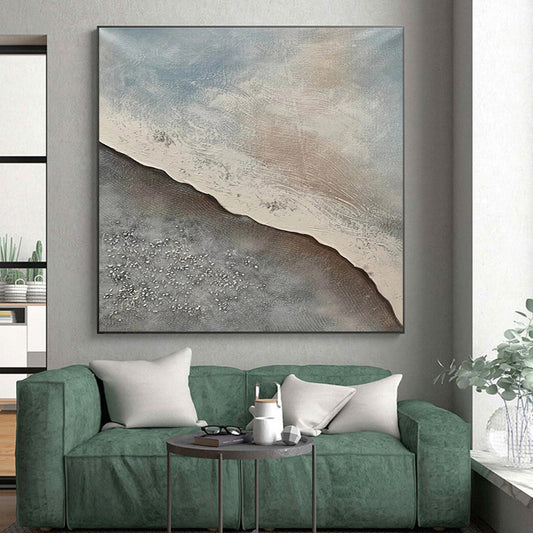 Large Size Gray & Beige Textured Abstract Landscape Art HS408