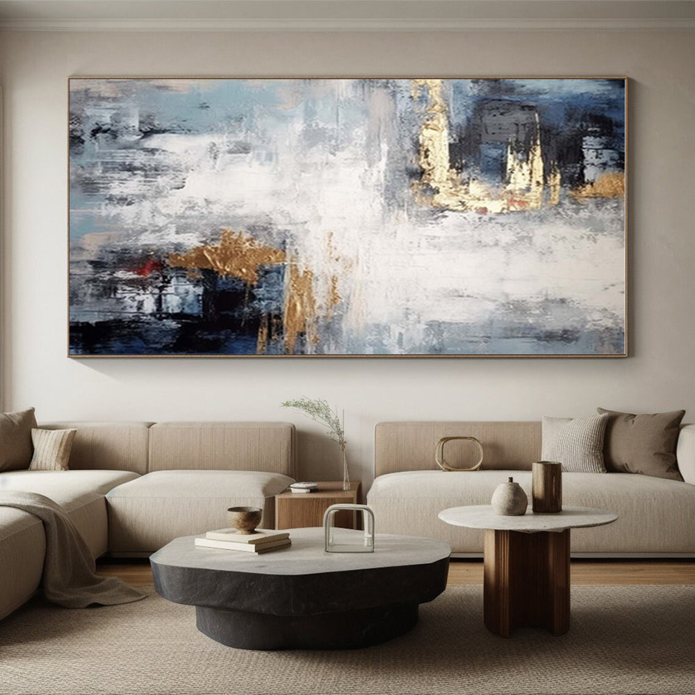 Hand Painted Art Blue, Gray & Gold Textured Abstract, Acrylic Modern Art Paintings HS366