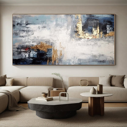 Hand Painted Art Blue, Gray & Gold Textured Abstract, Acrylic Modern Art Paintings HS366