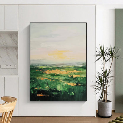 Green, Gold Abstract Landscape Art For Living Room and Study WS436