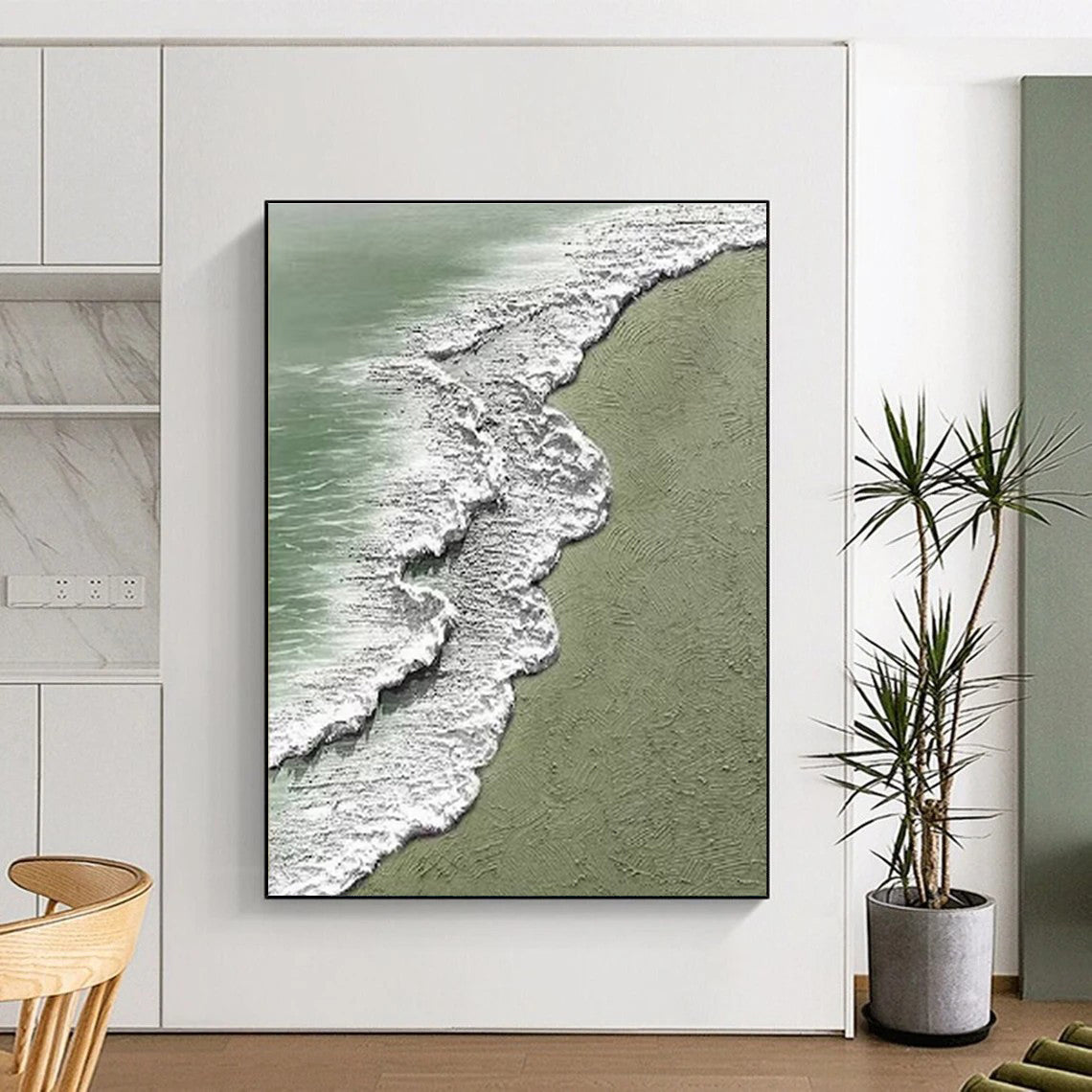 Green and White Textured Coastal Abstract Painting For Sale Online WS477