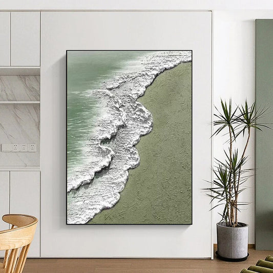 Green and White Textured Coastal Abstract Painting For Sale Online WS477
