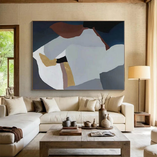 Hand Painted Art Blue, Gray & Gold Geometric Abstract, Acrylic Modern Art Paintings HS425