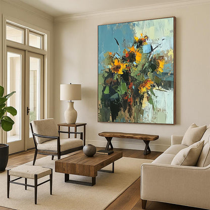 Yellow, Green Abstract Floral Art For Kitchen and Sunroom WS440