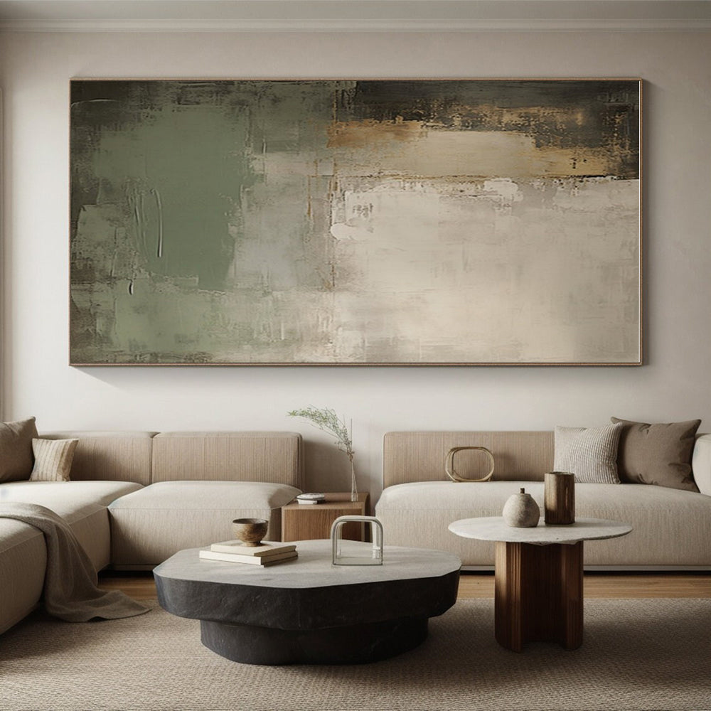 Minimalist Canvas Art Gray, Beige, and Green Textured Abstract Art HS757