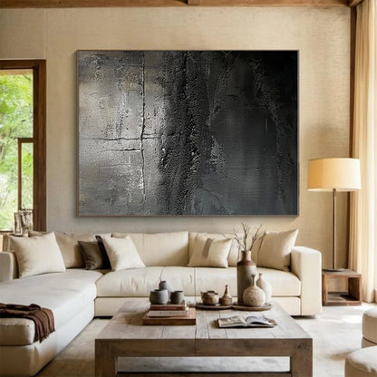 Hand Painted Art Black and Gray Textured Abstract Art HS597