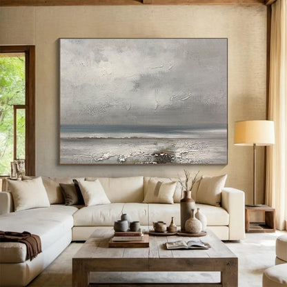 Horizontal Gray Textured Seaside Abstract Painting WB231