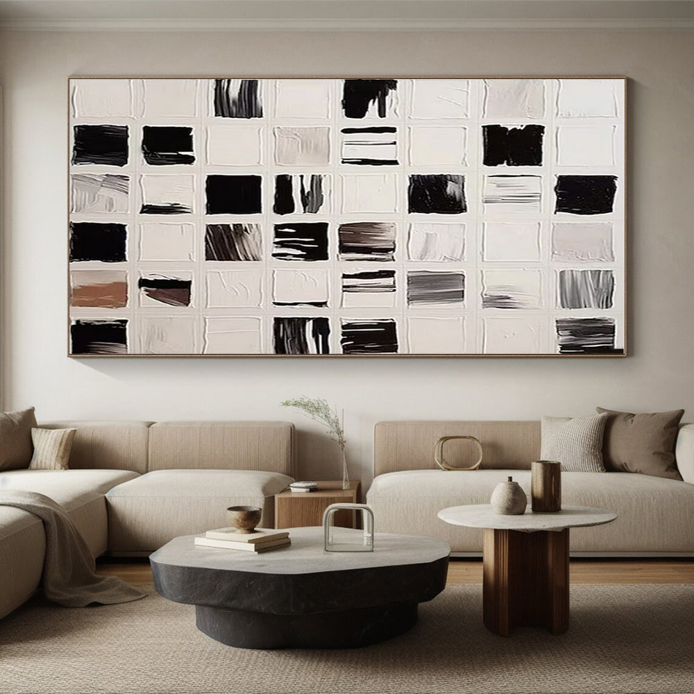 Large Size Black and White Grid Abstract Art, Cool Abstract Paintings HS555