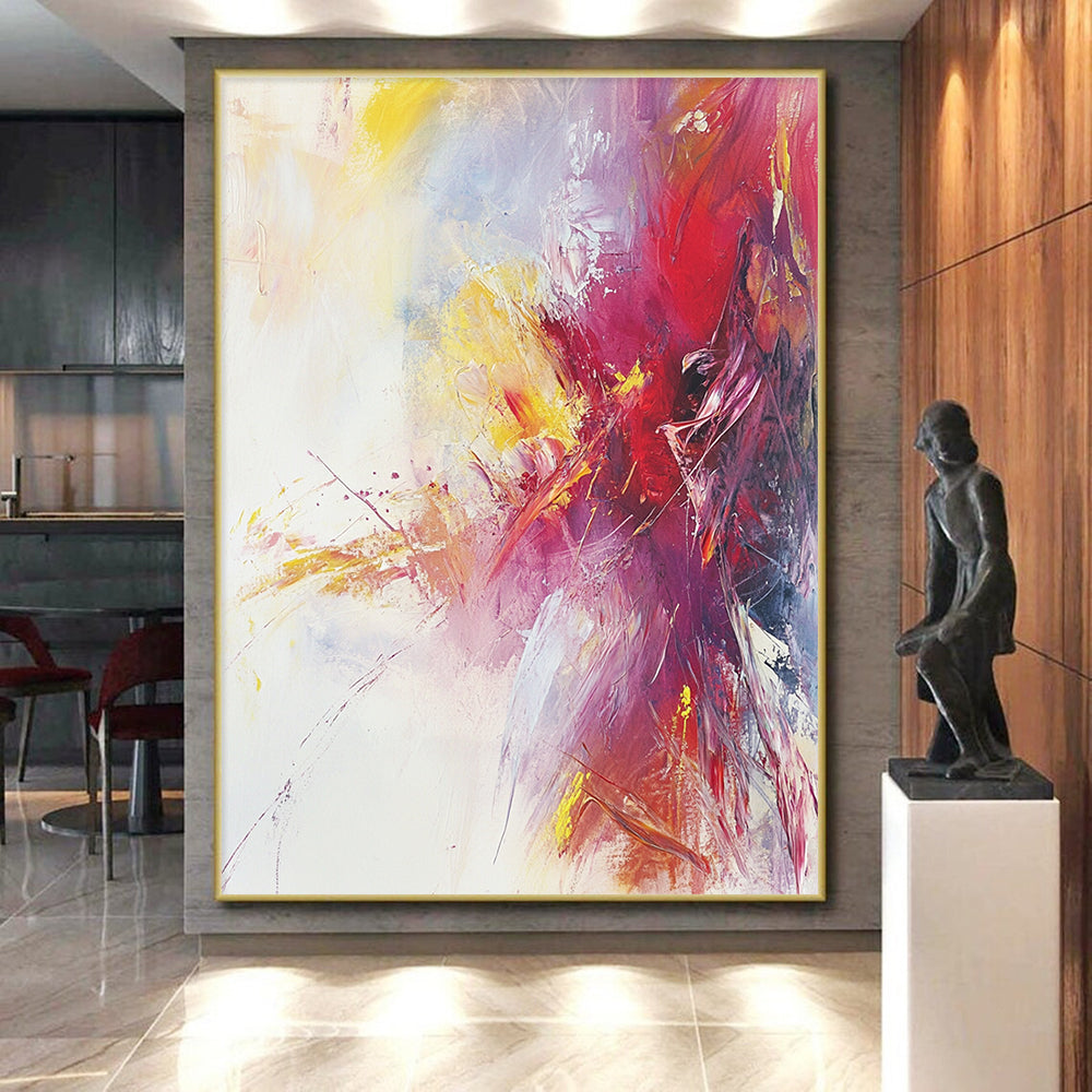 Oversized Abstract Wall Art Red, Yellow, and Purple Abstract Expressive Painting For Sale HS169