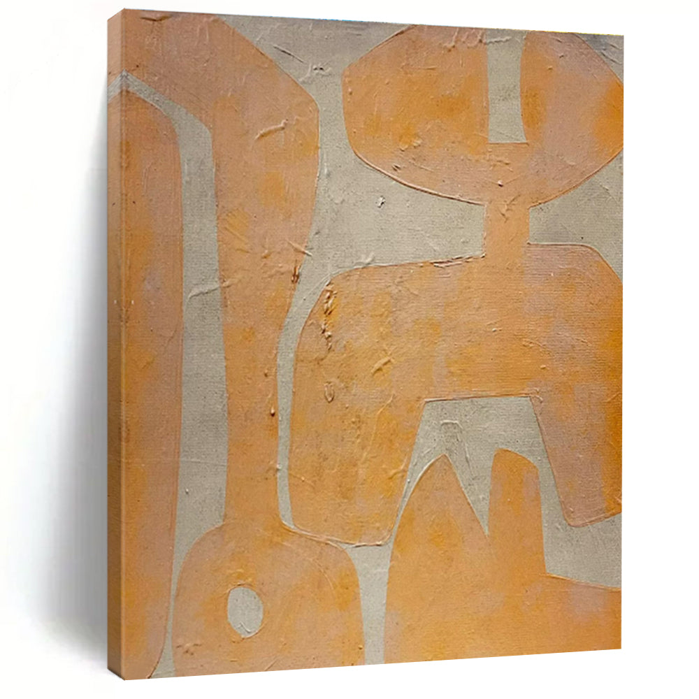 Unique Abstract Art Orange and Beige Geometric Textured Abstract Art HS637