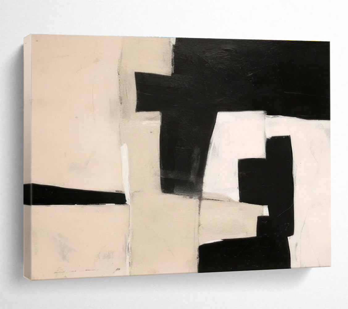 Oversized Canvas Art Black and White Abstract Geometric Painting WB202