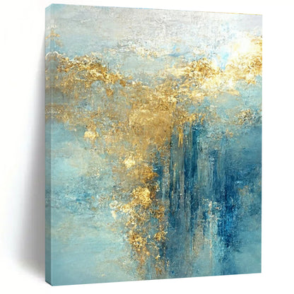 Hand-Painted Blue & Gold Textured Abstract, Large Contemporary Wall Art HS227