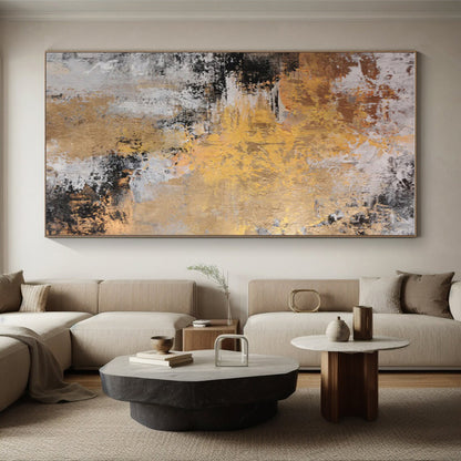 Unique Abstract Art Gold, Gray & Black Textured Abstract, Large Contemporary Wall Art HS280