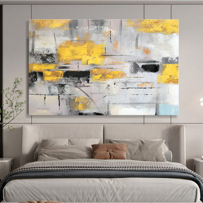 Huge Size Yellow, Gray and Black Abstract Geometric Painting WB074