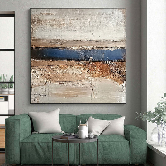 Handmade Art Neutral and Blue Textured Layered Abstract Art HS193